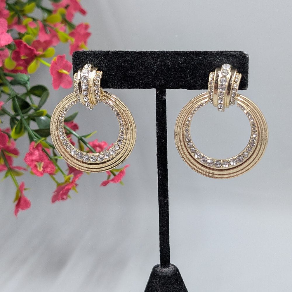 Sugarfix Signed Gold and Silver Hoop Earrings with Crystal Accents